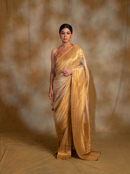 PRIYANKA RAAJIV - Ganga Beige Silk Georgette Banarasi Saree with Unstitched Blouse