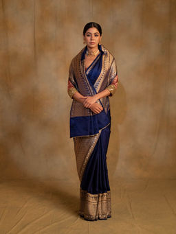 PRIYANKA RAAJIV - Gangaur Royal Blue Mashru Silk Banarasi Saree with Unstitched Blouse