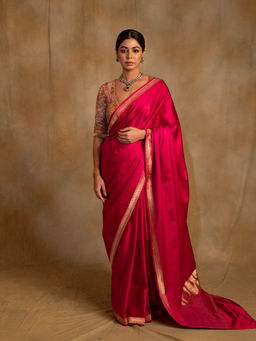PRIYANKA RAAJIV - Navroz Pink Rani Mashru Silk Banarasi Saree with Unstitched Blouse
