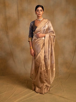 PRIYANKA RAAJIV - Panchami Beige Silk Chanderi Saree with Unstitched Blouse