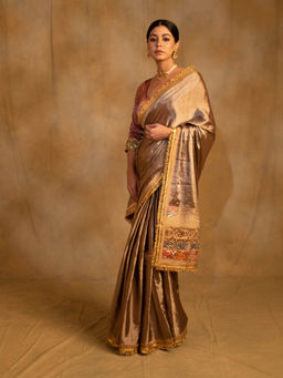 PRIYANKA RAAJIV - Saptami Silver Silk Tissue Chanderi Saree with Unstitched Blouse