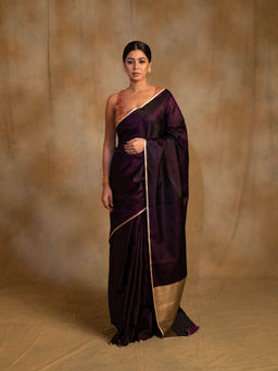 PRIYANKA RAAJIV - Shashthi Deep Purple Mashru Silk Banarasi Saree with Unstitched Blouse