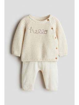 H&M - Unisex Beige 2-Piece Cotton-Knit Jumper and Trouser
