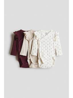 H&M - Girls Multi-Color 3-Pack Pointelle Wrap Over Bodysuits