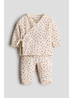 H&M - Girls Cream 2-Piece Patterned Muslin Top And Trouser
