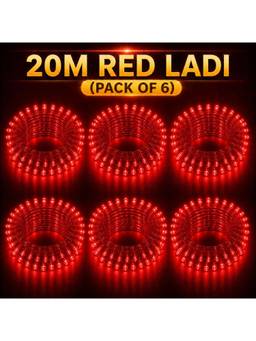 SPARKWORLD - 74 LEDs 20 m Red Steady Bulb Rice Lights (Pack of 6)