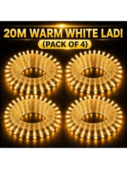 SPARKWORLD - 74 LEDs 20 m Yellow Steady Bulb Rice Lights (Pack of 4)