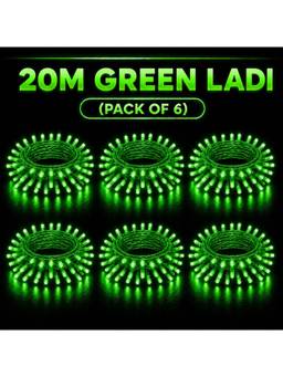 SPARKWORLD - 74 LEDs 20 m Green Steady Bulb Rice Lights (Pack of 6)