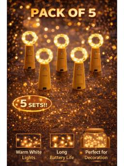 SPARKWORLD - 20 LEDs 2.03 m Yellow Steady String Rice Lights (Pack of 5)