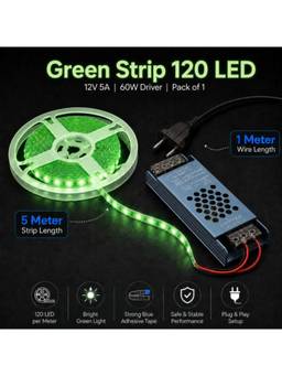 SPARKWORLD - 1 LEDs 5 m Green Steady Strip Rice Lights (Pack of 1)