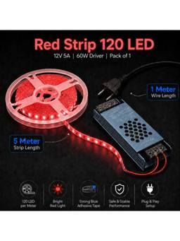 SPARKWORLD - 1 LEDs 5 m Red Steady Strip Rice Lights (Pack of 1)