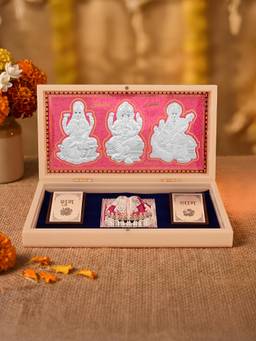 TOUCH925 - 999 Silver Lakshmi Ganesh Saraswati Paduka Box