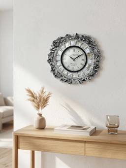 TOUCH925 - 999 Silver Plated Mother of Pearl & Floral Wall Clock