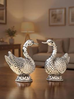 TOUCH925 - 999 Silver Plated Duck Pair Showpiece