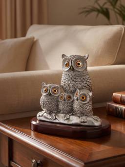 TOUCH925 - 999 Silver Plated Owl Family Showpiece