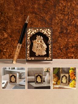 TOUCH925 - 24K Gold Radha Krishna Frame With Decorative Pen Gift Box (10x12)