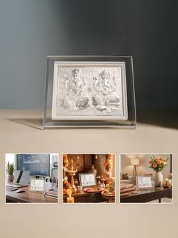 TOUCH925 - 999 Silver Lakshmi Ganesh Idol Frame (10x12)