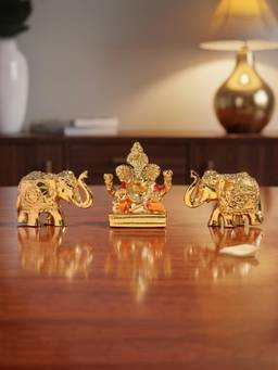 TOUCH925 - 24K Gold Foil Ganesha & Elephant Idols Set