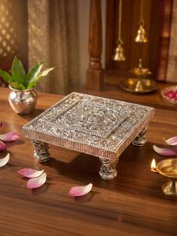 TOUCH925 - 999 Silver Plated Swastik Pooja Chowki
