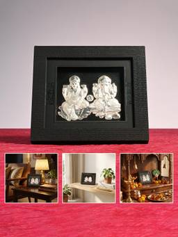 TOUCH925 - 999 Silver Lakshmi Ganesh Blessings Idol Frame (10x12)