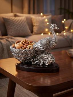 TOUCH925 - 999 Silver Plated Peacock Bowl Figure
