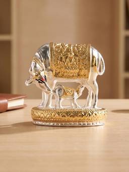 TOUCH925 - 999 Silver Plated Kamdhenu Cow Figurine