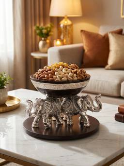 TOUCH925 - 999 Silver Plated Elephant Bowl Centerpiece