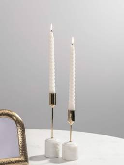 ORGANIC HOME - Italian Arabescato Atelier Taper Candle Holder Pack of 2