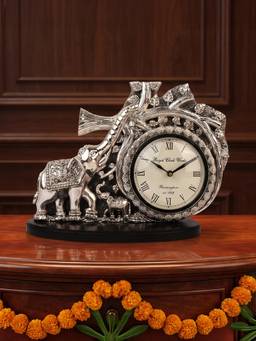 TOUCH925 - Pure 999 Silver Plated Elephant Table Clock