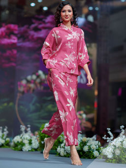 Libas - Pink Printed Silk Blend Co-Ords for Women