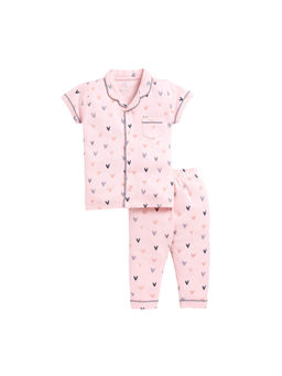 BABY GO - Girls Pink Printed Half Sleeves Collar Neck Shirt with Pyjama (Set of 2)