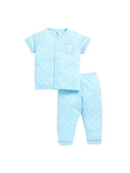 BABY GO - Girls Blue Geometric Half Sleeves Round Neck Shirt with Pyjama (Set of 2)