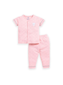BABY GO - Girls Pink Geometric Half Sleeves Round Neck Shirt with Pyjama (Set of 2)