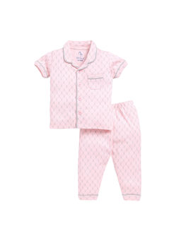 BABY GO - Girls Pink Geometric Half Sleeves Collar Neck Shirt with Pyjama (Set of 2)