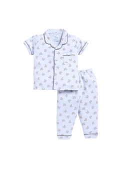 BABY GO - Girls Blue Printed Half Sleeves Collar Neck Shirt with Pyjama (Set of 2)