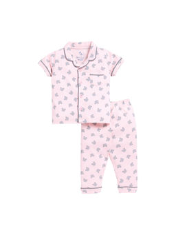 BABY GO - Girls Pink Printed Half Sleeves Collar Neck Shirt with Pyjama (Set of 2)