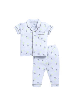 BABY GO - Girls Blue Printed Half Sleeves Collar Neck Shirt with Pyjama (Set of 2)