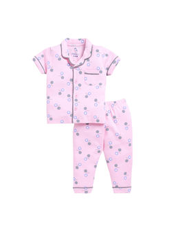 BABY GO - Girls Pink Printed Half Sleeves Collar Neck Shirt with Pyjama (Set of 2)