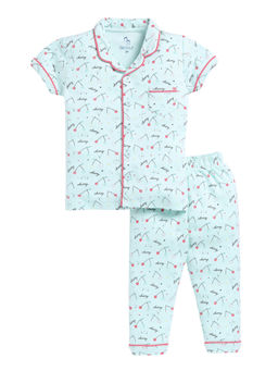 BABY GO - Girls Green Printed Half Sleeves Round Neck Shirt with Pyjama (Set of 2)