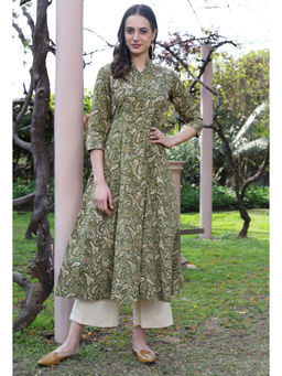 Shaily - Women Green Paisley Printed Pure Cotton Kurta with Palazzos (Set of 2)