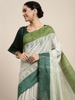 Odette - Bhagalpuri Silk Sea Green Printed Saree with Unstitched Blouse