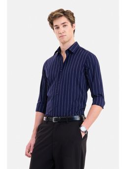 Snitch - Navy Blue Stripes Full Sleeves Shirt