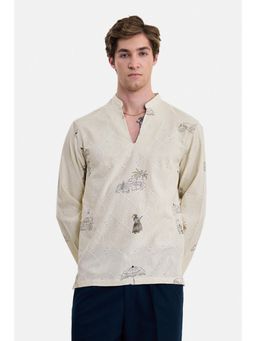 Snitch - Cream Embroidered Full Sleeves Shirt