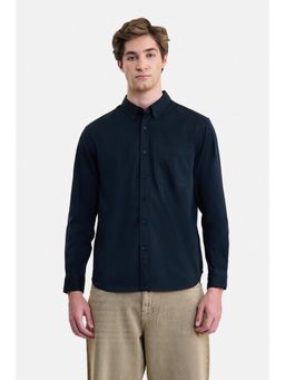 Snitch - Navy Blue Textured Full Sleeves Shirt