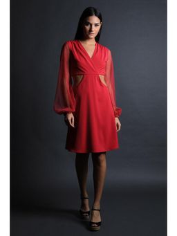 Swatee Singh - Cut Out Dress With Polka Dot Lace Sleeves