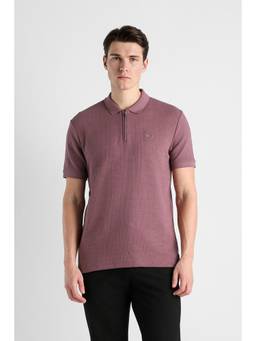 Van Heusen - Men Mauve Textured Collar Neck Polo T-Shirt
