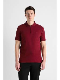 Van Heusen - Men Red Textured Collar Neck Polo T-Shirt