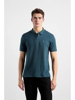 Van Heusen - Men Teal Textured Collar Neck Polo T-Shirt