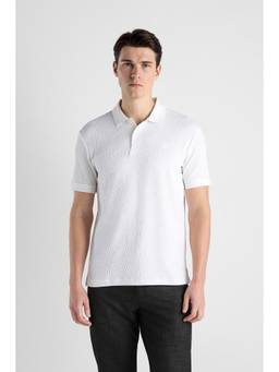 Van Heusen - Men White Textured Collar Neck Polo T-Shirt