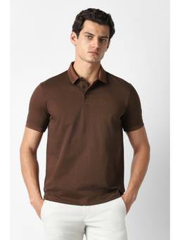 Van Heusen - Men Brown Printed Collar Neck Polo T-Shirt